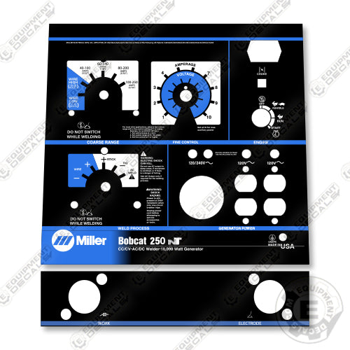 Miller 250NT Faceplate Control Decal Decal Kit Welder- Aftermarket Kit