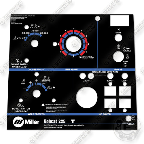 Miller Bobcat 225NT Control Decal Decal Kit Generator - Aftermarket Kit