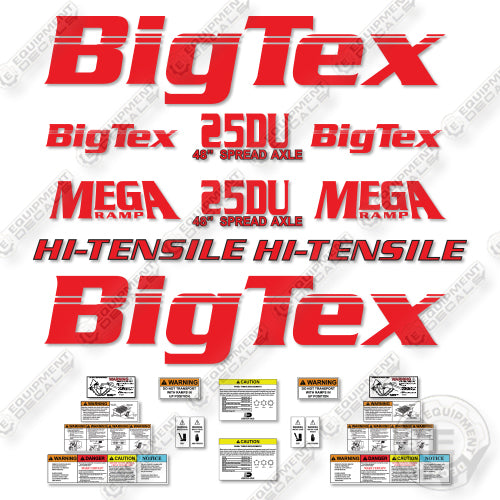 Fits BigTex 25DU Decal Kit Trailer -RED!