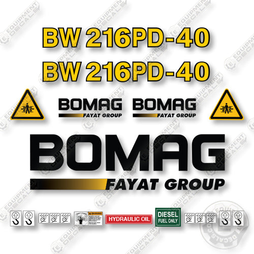 Bomag BW216PD-40 Decal Kit Smooth Drum Roller - Aftermarket Kit