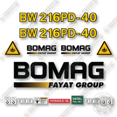 Bomag BW216PD-40 Decal Kit Smooth Drum Roller - Aftermarket Kit
