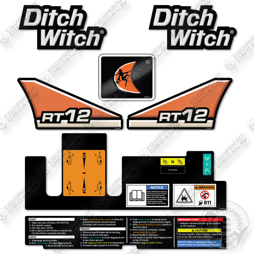 Fits Ditch Witch RT 12 Decal Kit Trencher- New Style!