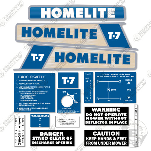 Homelite T-7 Decal Kit Lawn Tractor - Aftermarket Kit
