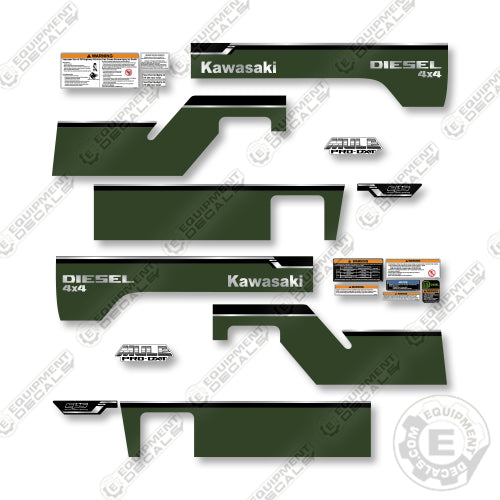 Kawasaki Diesel Mule Pro DXT Decal Kit 4x4 Utility Vehicle - Green Version- Aftermarket Kit