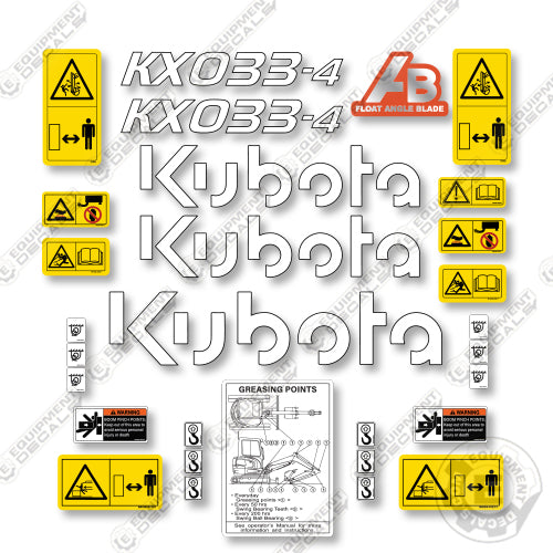 Fits Kubota KX033-4 Decal Kit Mini Excavator - New Style - Aftermarket Kit