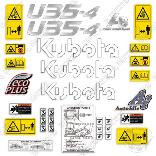 Fits Kubota U35-4 Decal Kit Mini Excavator (New Style)