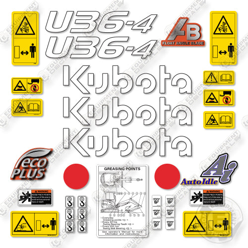 Kubota U36-4 Decal Kit Excavator - Aftermarket Kit