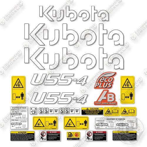 Kubota U55-4 Decal Kit Excavator - New Style - Aftermarket KIt