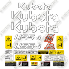 Kubota U55-4 Decal Kit Excavator - New Style - Aftermarket KIt