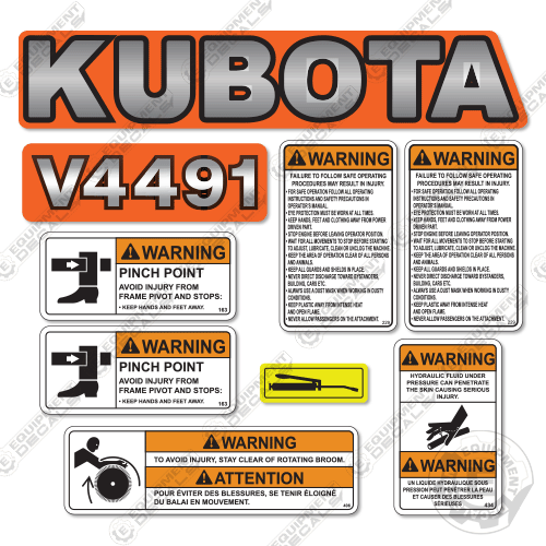 Fits Kubota V4491 Decal Kit Broom