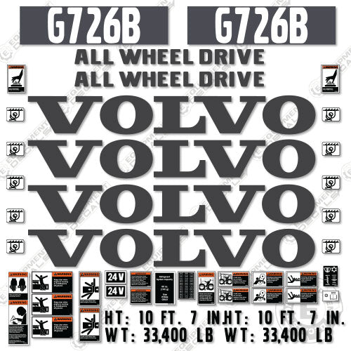 Fits Volvo G726B Decal Kit Motor Grader