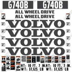Fits Volvo G740B Decal Kit Motor Grader