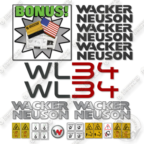 Fits Wacker Neuson WL 34 Decal Kit Wheel Loader