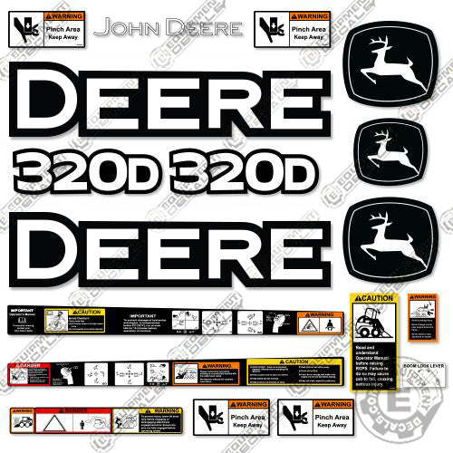 Fits John Deere 320D Decal Kit Skid Steer - Warning Stickers